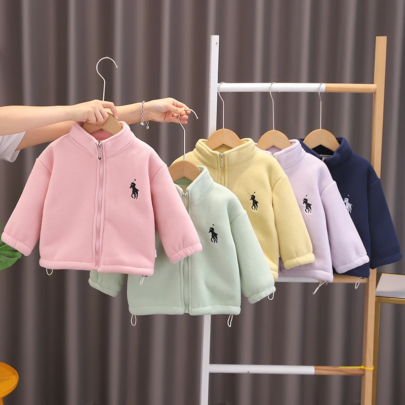 2024男女童秋冬加绒加厚外套立领儿童摇粒绒上衣男女宝宝韩版外套