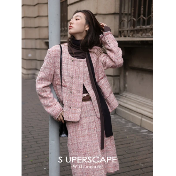 SUPERSCAPE 新年精 编织粗花呢 小香风双排扣气质外套