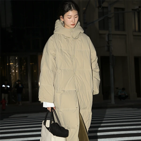 SUPERSCAPE素舶冬季保暖简约百搭可拆卸连帽中长款面包羽绒服素舶