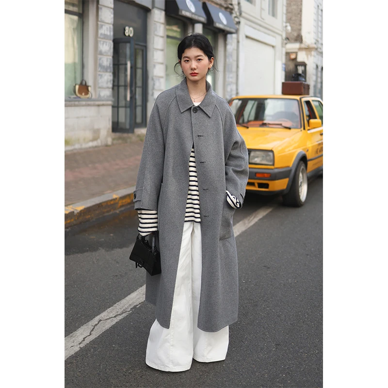 SUPERSCAPE素舶  正反两穿翻领低口袋双面呢大衣经典千鸟格长外套