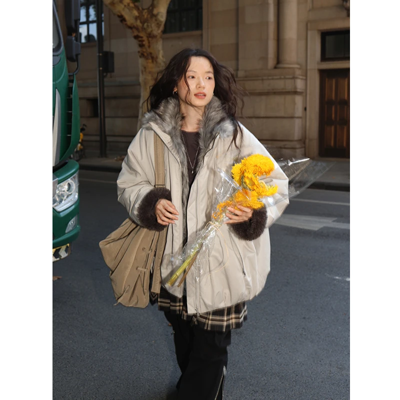 毛毛内胆夹棉高领立体花苞型保暖外套素舶素舶