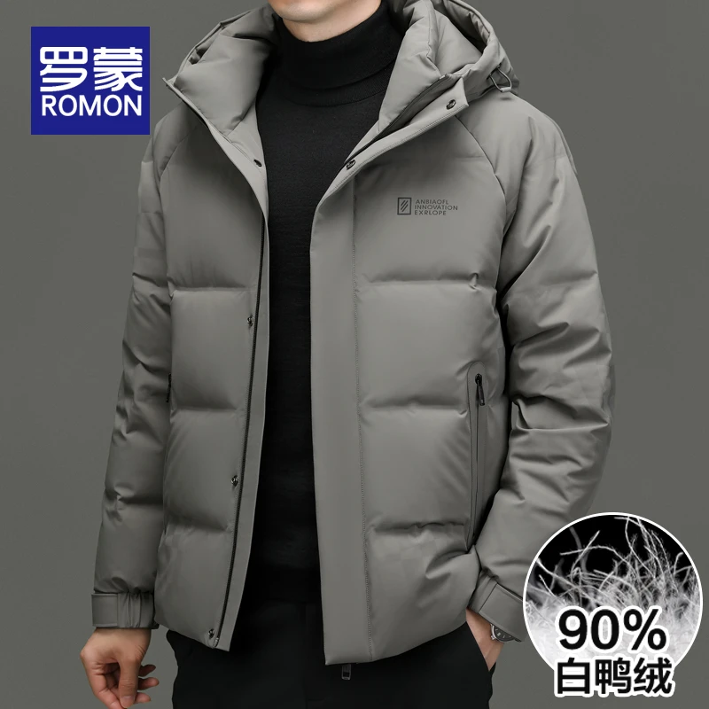 罗蒙秋冬款男士连帽短款羽绒服2025新款保暖加厚冬装鸭绒外套男款