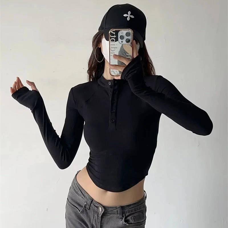 加薄绒秋冬性感紧身辣妹长袖小众打底衫显瘦新款运动t恤上衣瑜伽