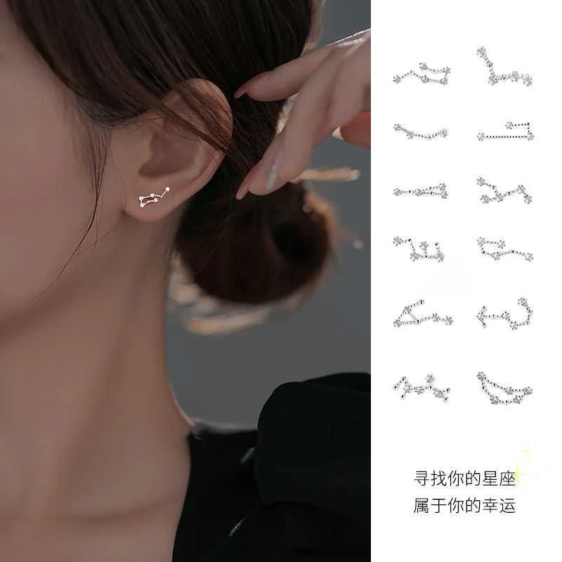 足银耳饰 999纯银十二星座耳钉女养耳洞耳环2024款设计感高级耳饰