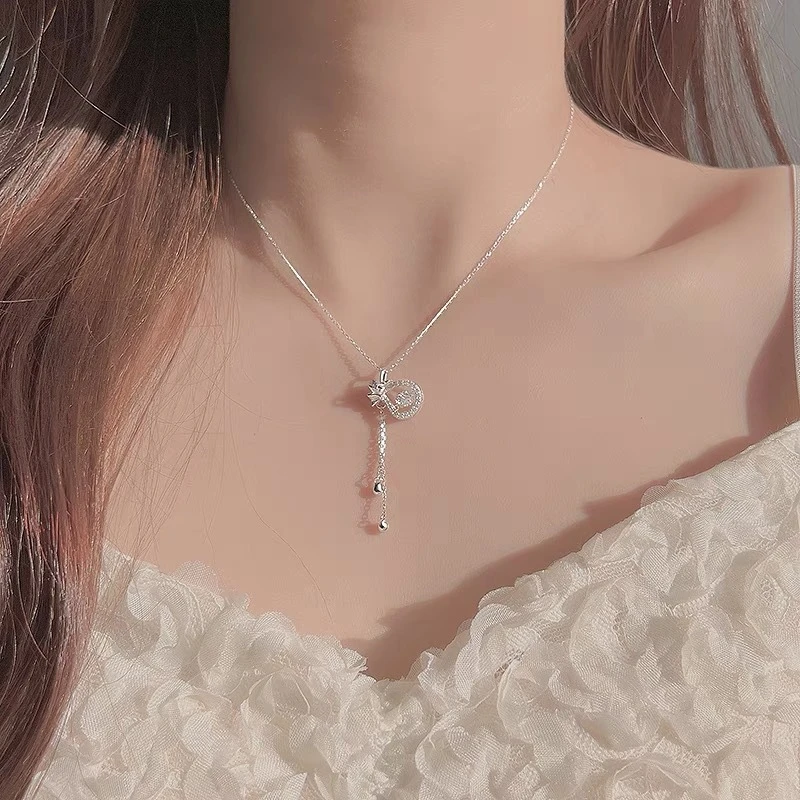 坠链均足银 999足银钱袋流苏项链女轻奢小众高级感2024新款锁骨链