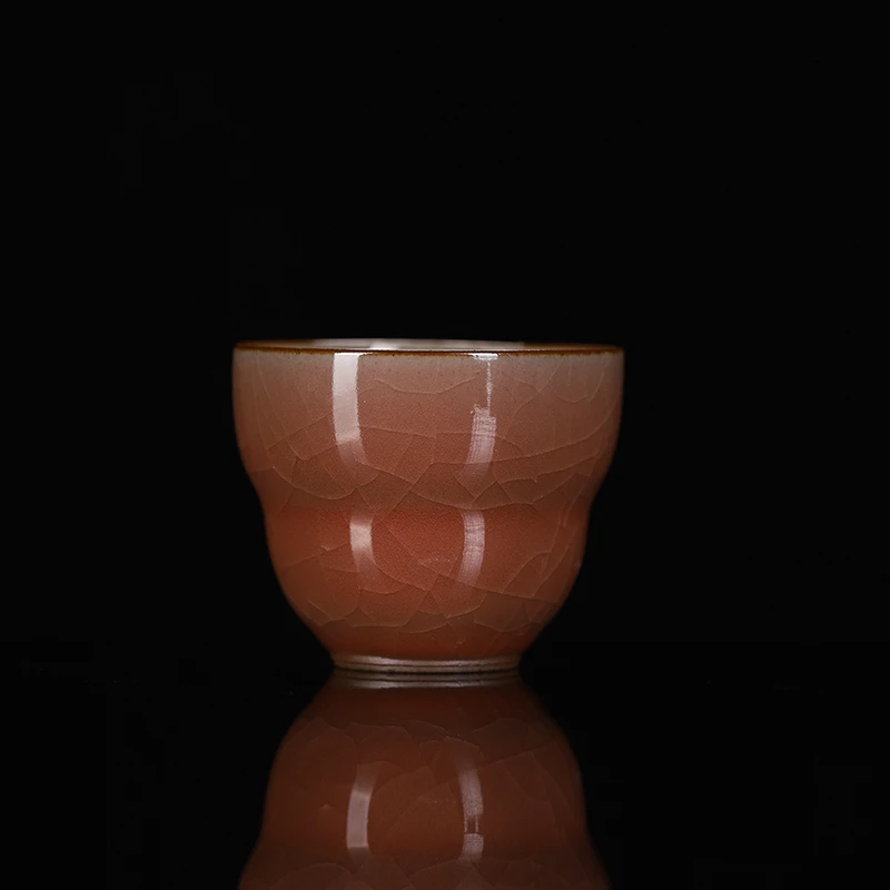 汝窑开片铁胎豇豆红葫芦杯 德艺 flDC