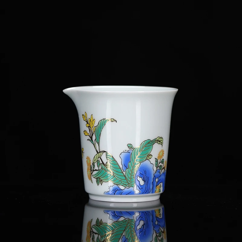 青花珐琅彩大叶有成白瓷公道杯 精美茶具茶器 fl