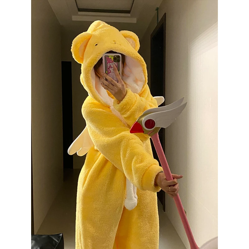 百变小樱珊瑚绒连体睡衣女冬季新款加厚保暖连帽一体式家居服睡袍