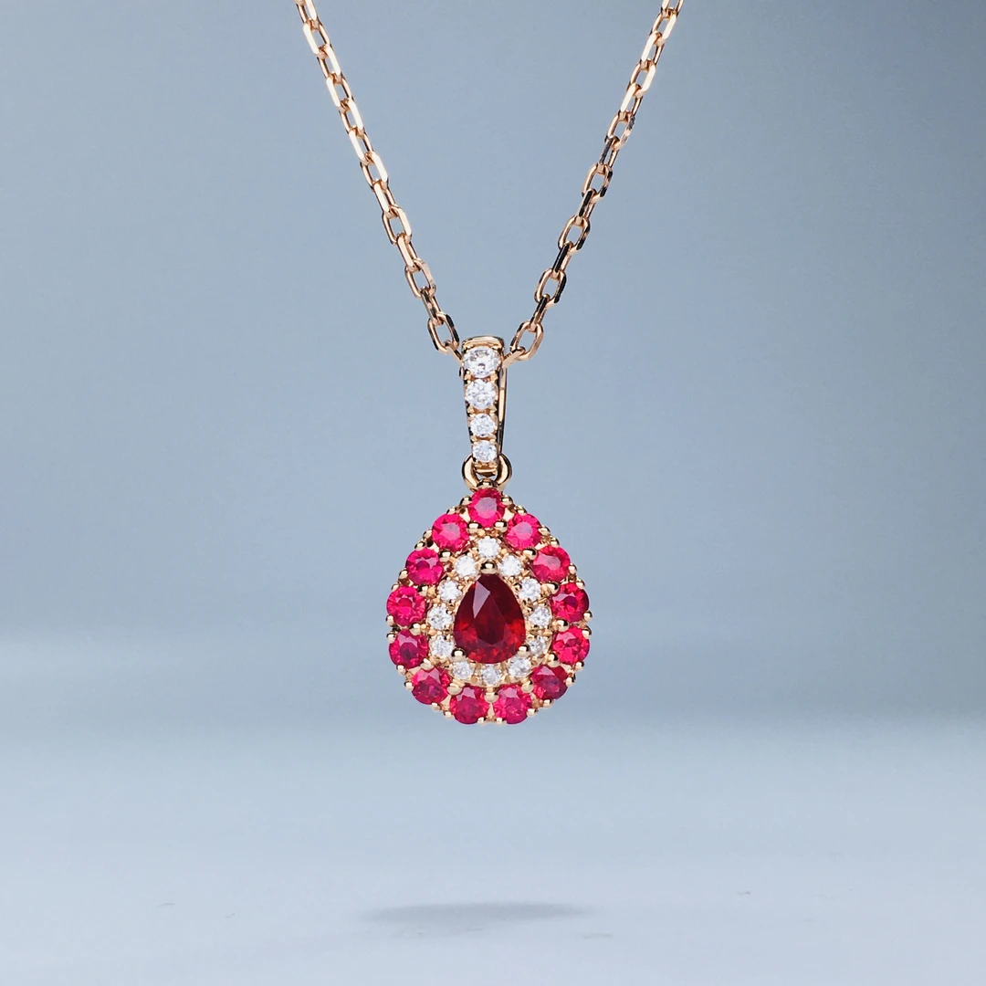 【朱朱珠宝】18K红 红宝石套链