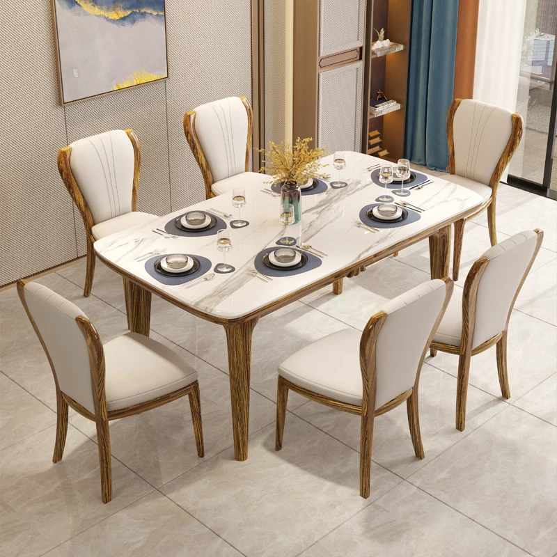 新中式乌金木餐桌椅组合现代简约大理石长方形餐厅吃饭桌