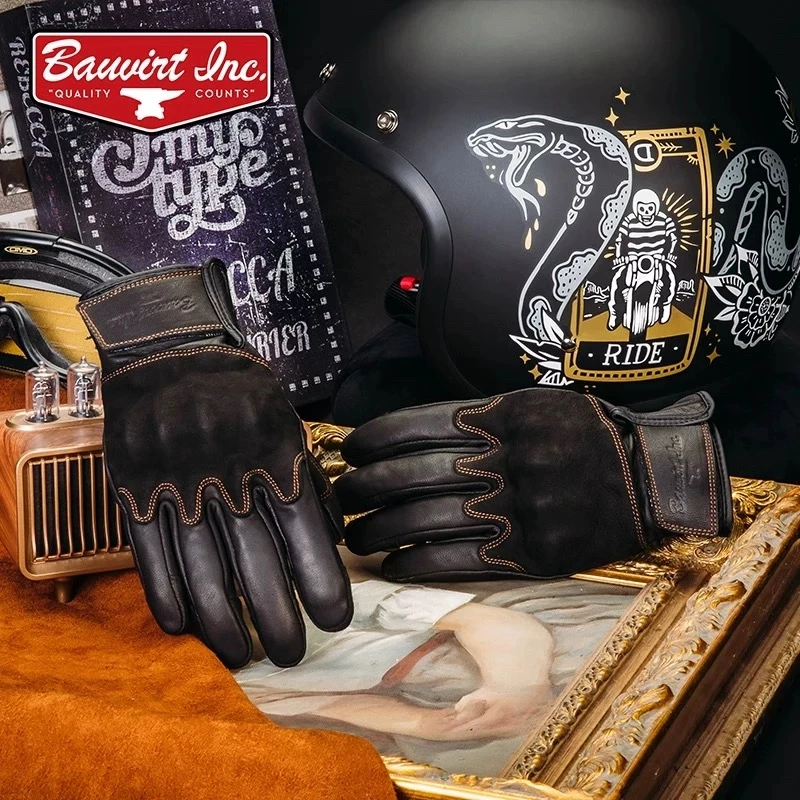 BVT摩托车手套复古机车男女骑行巡航手套秋冬保暖