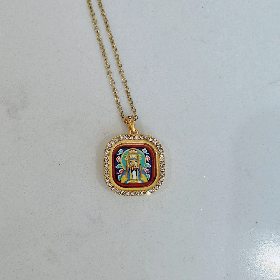 钛钢玻璃吊坠 【金砖龙五爷】热贡纯手绘唐卡吊坠项链吊坠手工坠链