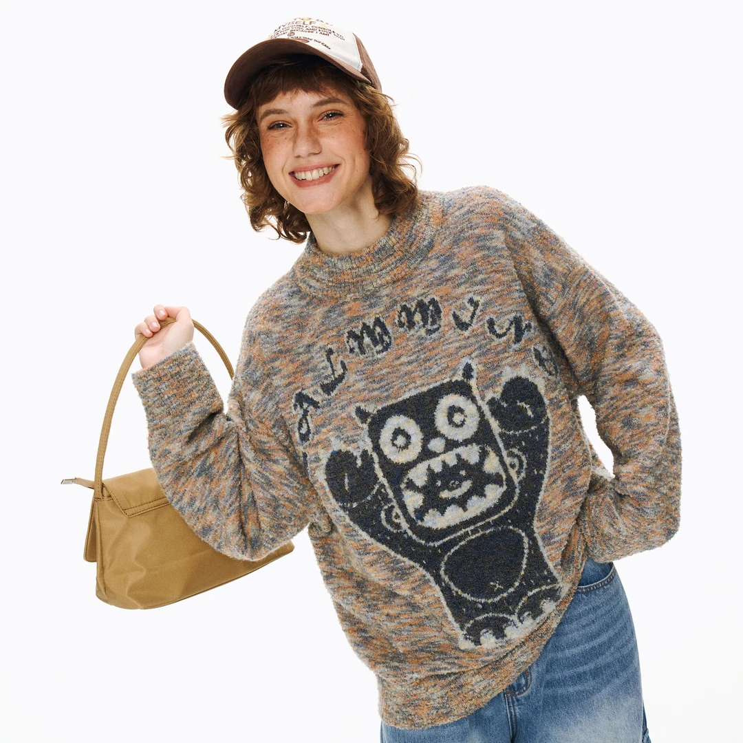 CALMMIND圈圈纱毛衣外套女安哥拉红秋冬韩系慵懒加厚软糯短款上衣