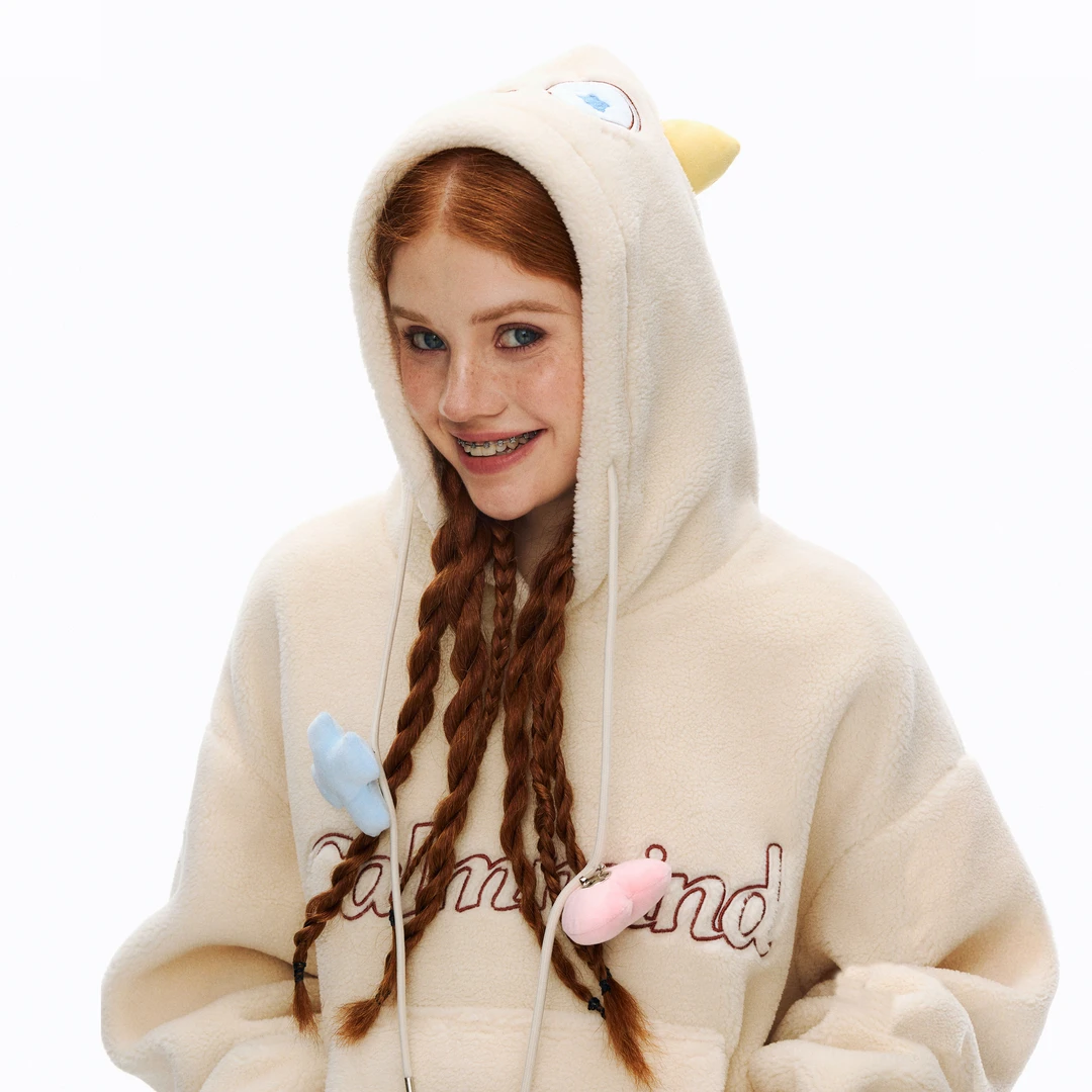 CALMMIND天使恶魔仿羊羔毛外套情侣装连帽卫衣男潮牌