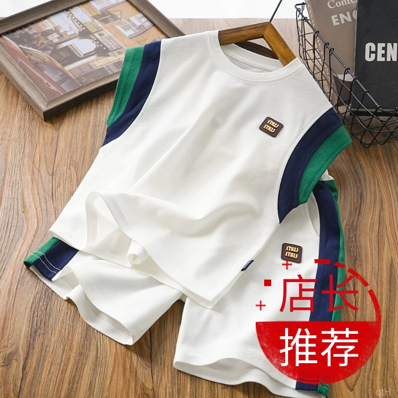 夏款洋气套装假两件男童两件背心夏薄款童装男童撞色新款潮流夏季