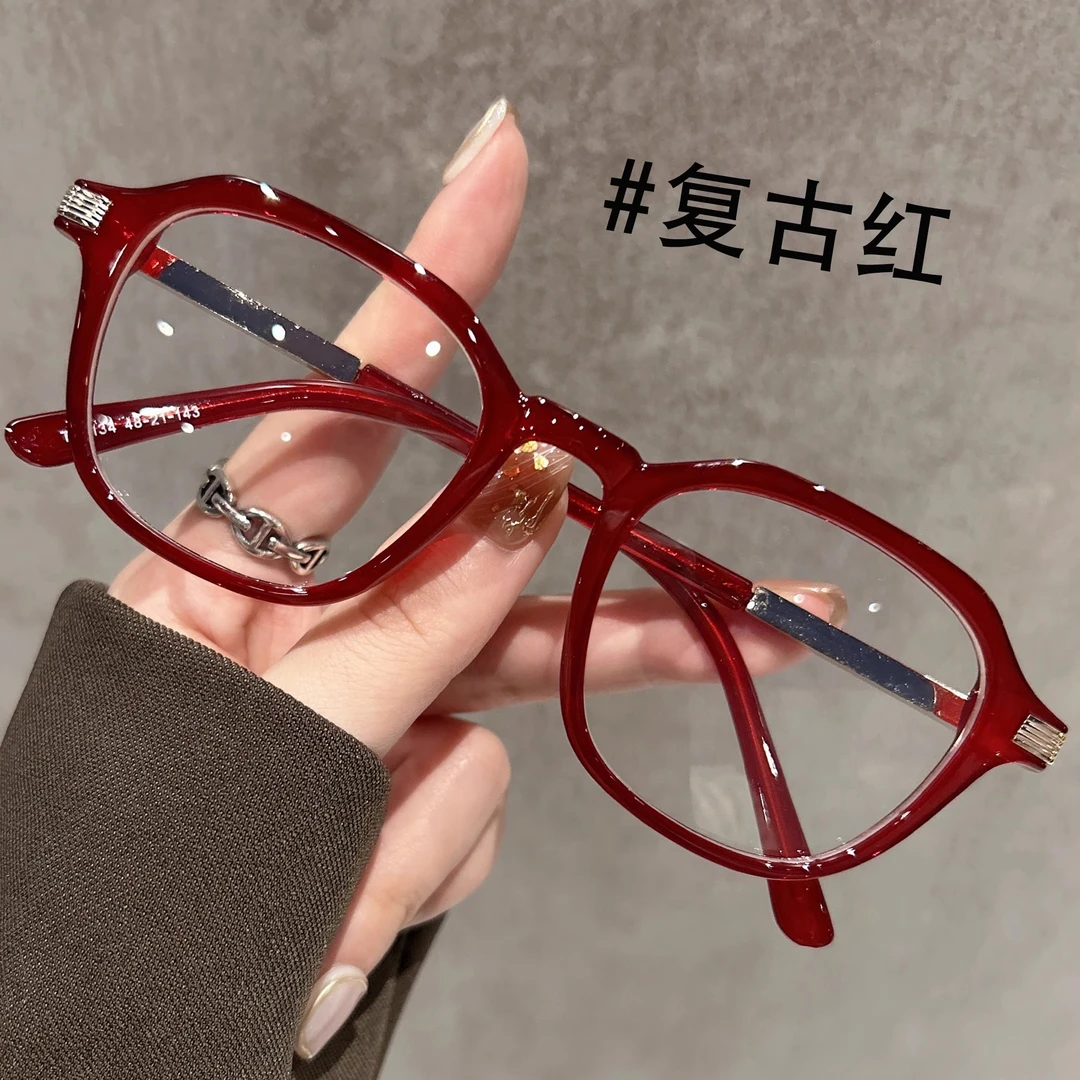 复古红色框眼镜近视女度数可配椭圆框高级感韩系素颜神器装饰眼睛