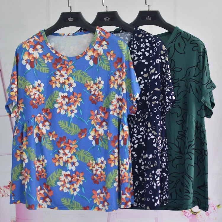 2024新款中老年女莫代尔半袖减龄显瘦遮肉短袖加肥大码妈妈蝙蝠衫