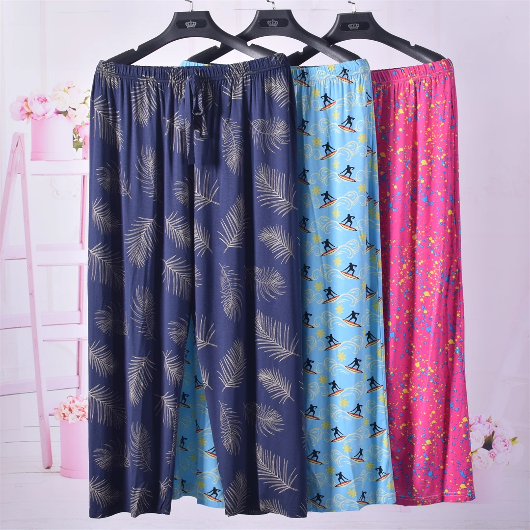 中老年女士莫代尔长裤大码针织碎花打底裤休闲居家裤妈妈九分睡裤