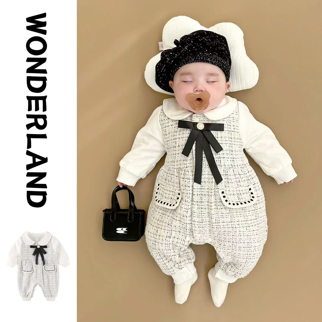 新生儿衣服秋冬装女宝宝连体洋气小香风公主哈衣120克棉服