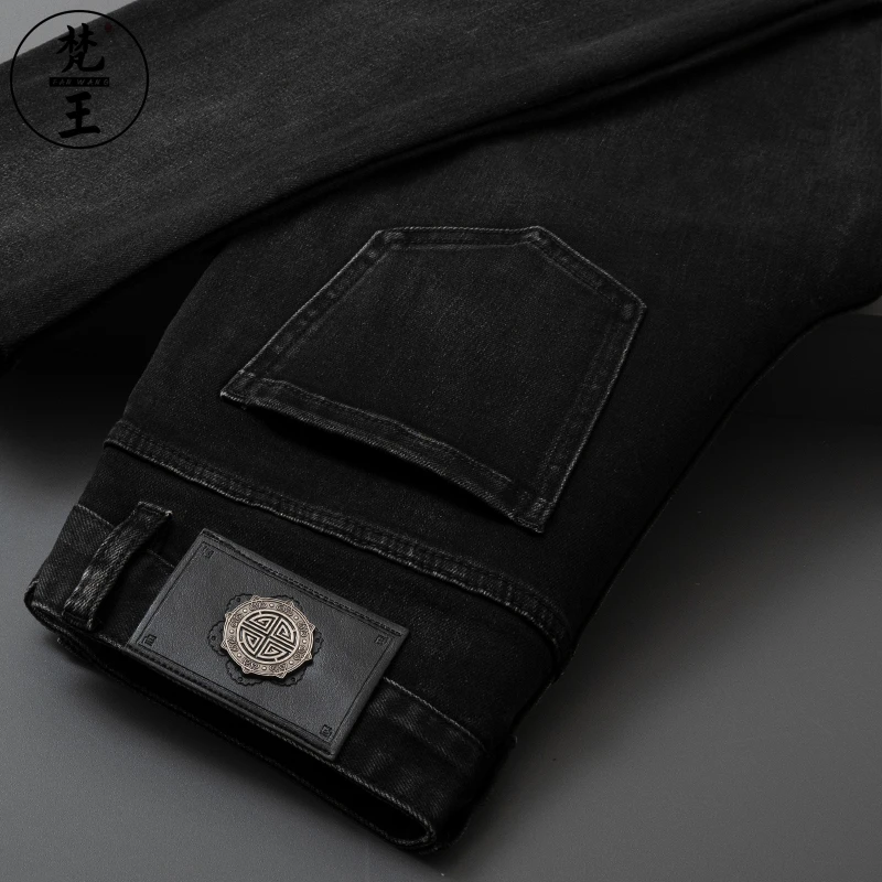 FANWANG/梵王秋冬高端青年黑色欧版弹力牛仔裤男修身小直筒长裤子