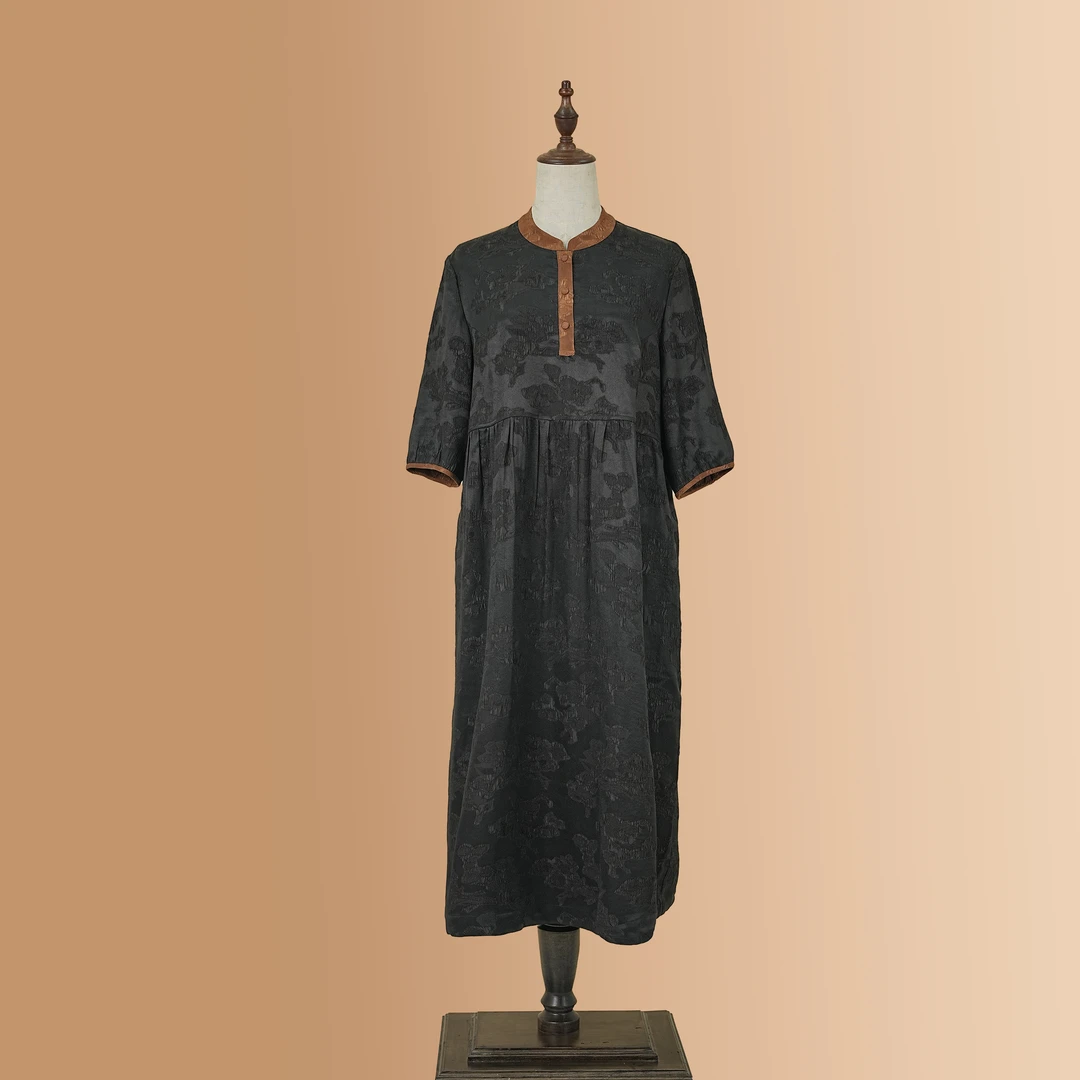 新2024年新款高端优雅气质时尚百搭休闲舒适香云纱连衣裙0115