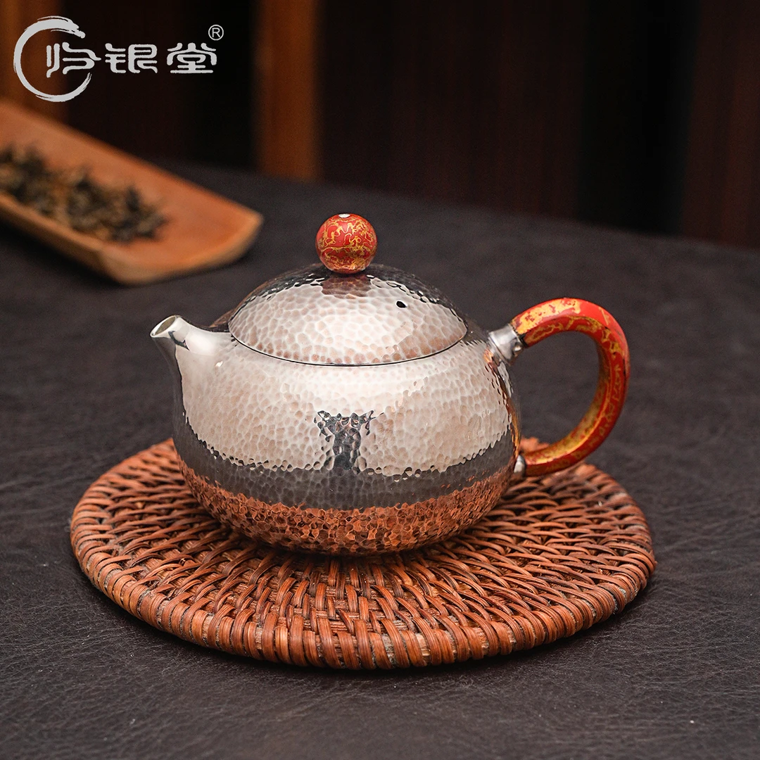 归银堂纯手工古风高档家用大漆文旦泡茶壶中式复古木创意把泡壶