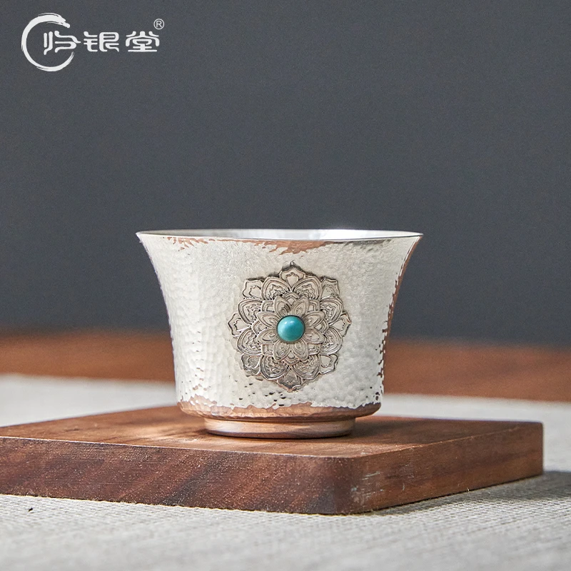 归银堂手工八宝莲花丝品茗杯主人杯茶杯茶具HYCB231201