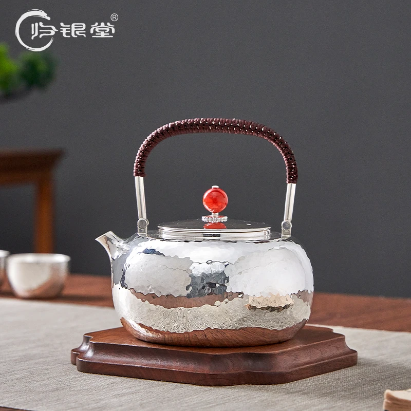 归银堂足银999手工煮水壶红摘平丸家用提梁壶烧水壶GS-HSSH240902