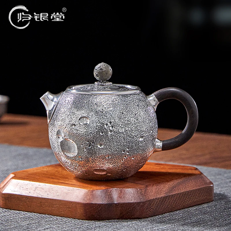 归银堂足银创意（漫步月球）手工银壶泡茶壶木把茶壶GS-YPCH230902