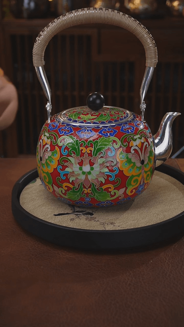 【闪购商品】足银999景泰蓝鸿运当头烧水壶705克