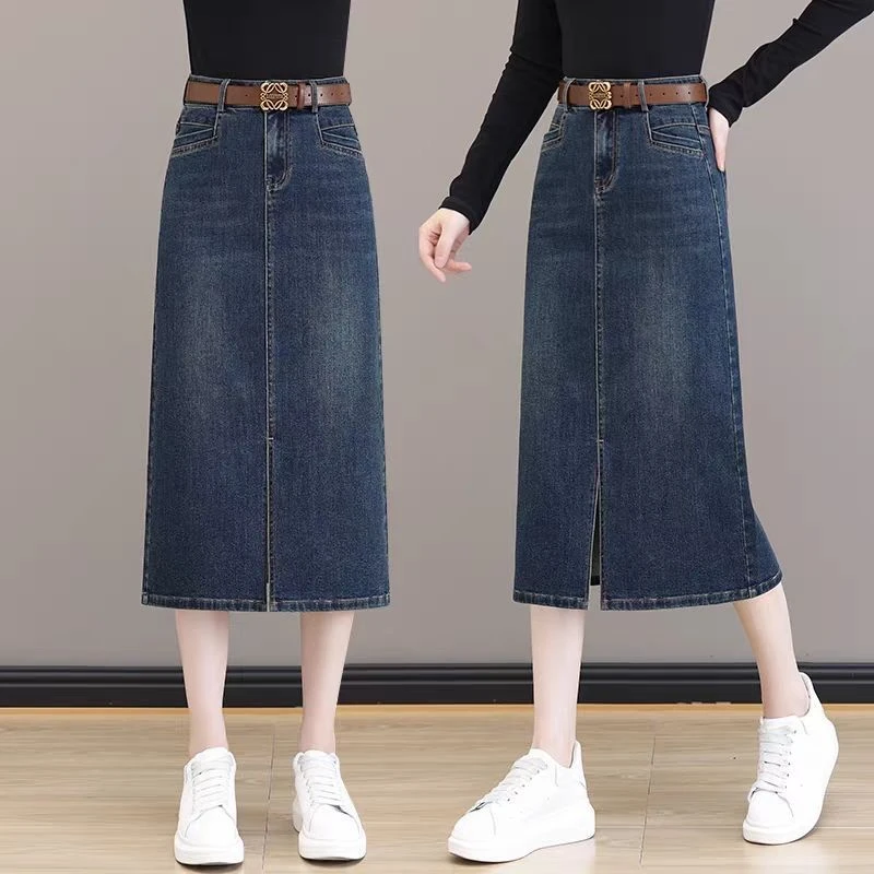 2025新款春夏季开叉牛仔半身裙女高腰a字中长裙爆款一步包臀裙子