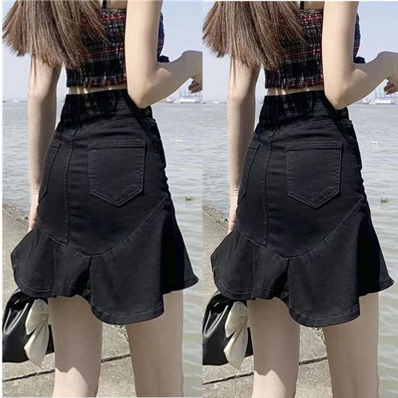 2025年夏季新款薄款高腰甜美日系牛仔半身裙女短裙a字包臀鱼尾裙