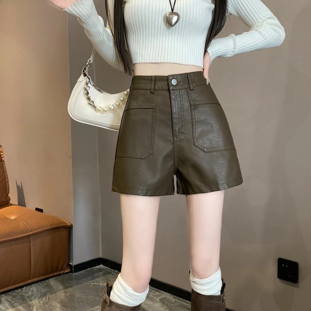 2025秋冬季新款皮短裤女宽松阔腿显瘦高腰皮裤外穿a字打底靴裤潮