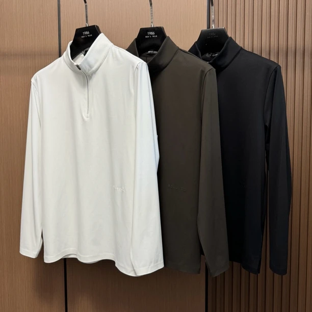 【弹力速干】242617男士商务休闲简约半拉链立领打底长袖