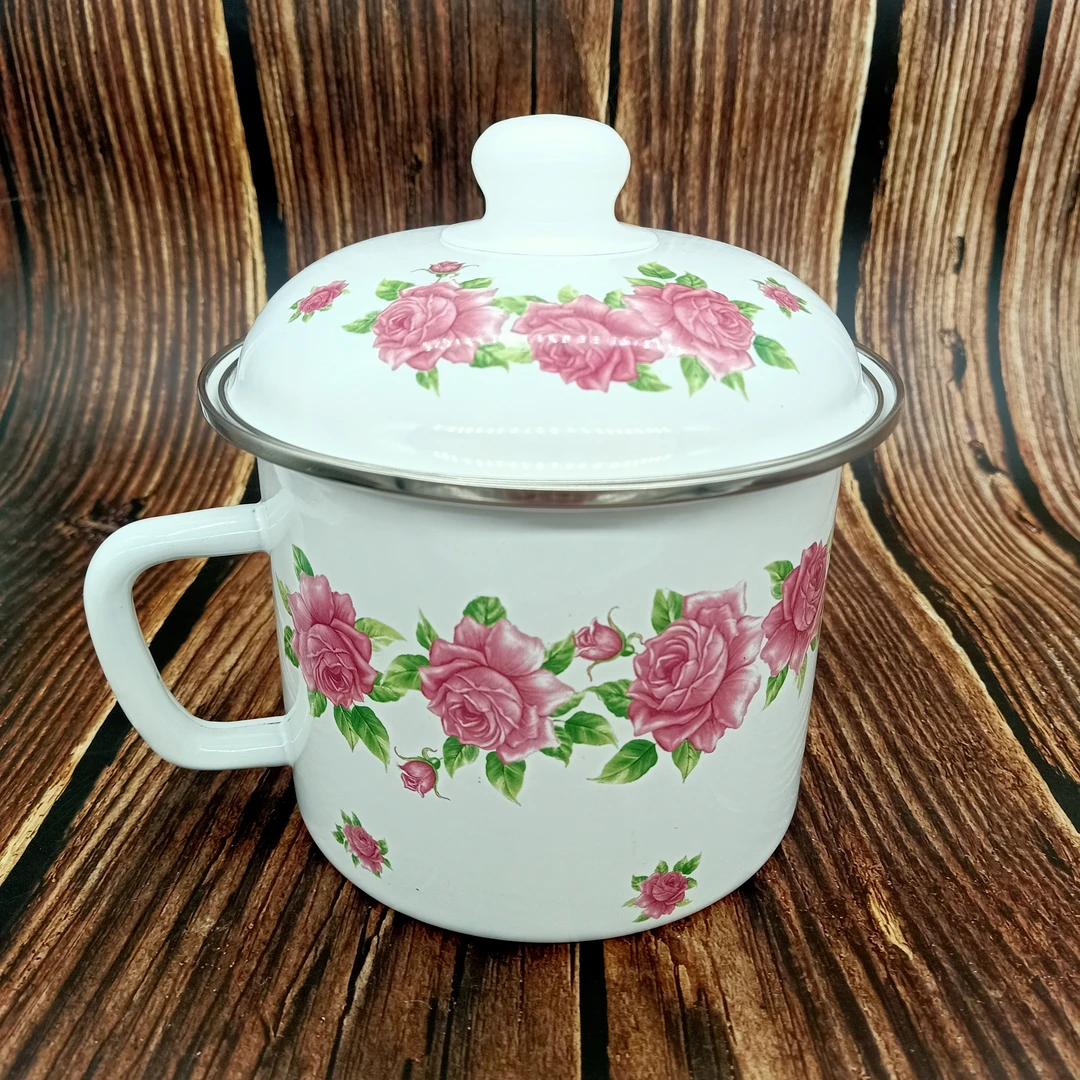 珐琅搪瓷杯大容量奶杯复古泡面杯加厚打饭碗杯豆浆杯餐盒茶缸带盖