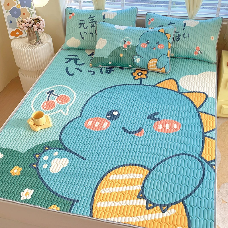 A类乳胶凉席三件套可机洗冰丝席折叠夏季卡通空调席子防滑两件套