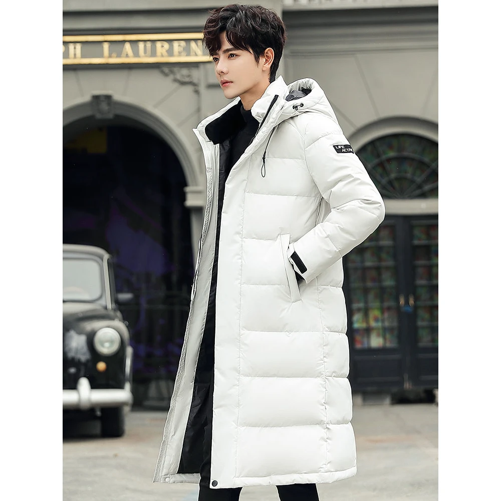 波司登反季男士羽绒服长款过膝加厚连帽冬季新款潮流帅气白鸭绒外