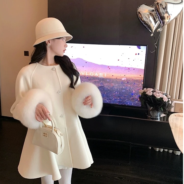 香香家/2024new暖冬芭蕾2024进口狐狸毛羊毛大衣皮草爆款外套