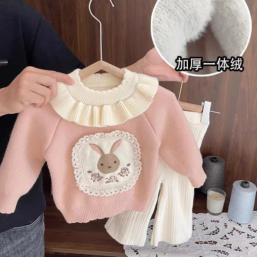 儿童套头毛衣2024新款女童秋装冬季针织衫加绒毛衣秋冬女宝宝打底