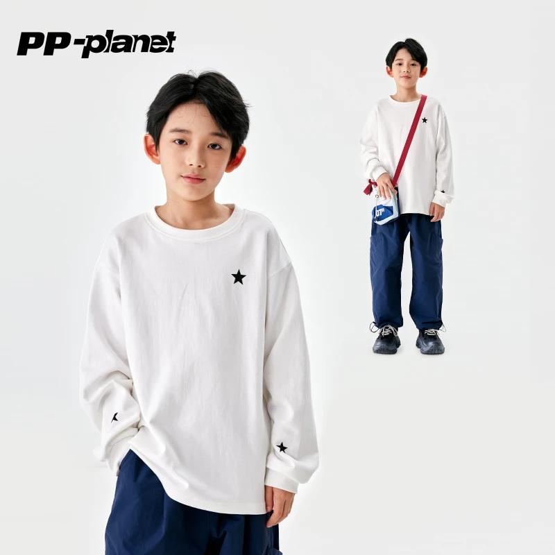 PP星球男童基础百搭星星T恤儿童秋新款上衣中大童宽松休闲t恤