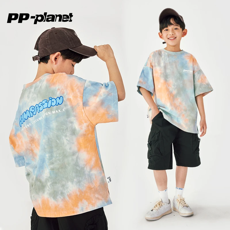 PP星球童装儿童短袖T恤2023夏季新款男女童休闲迷彩工装风上衣潮