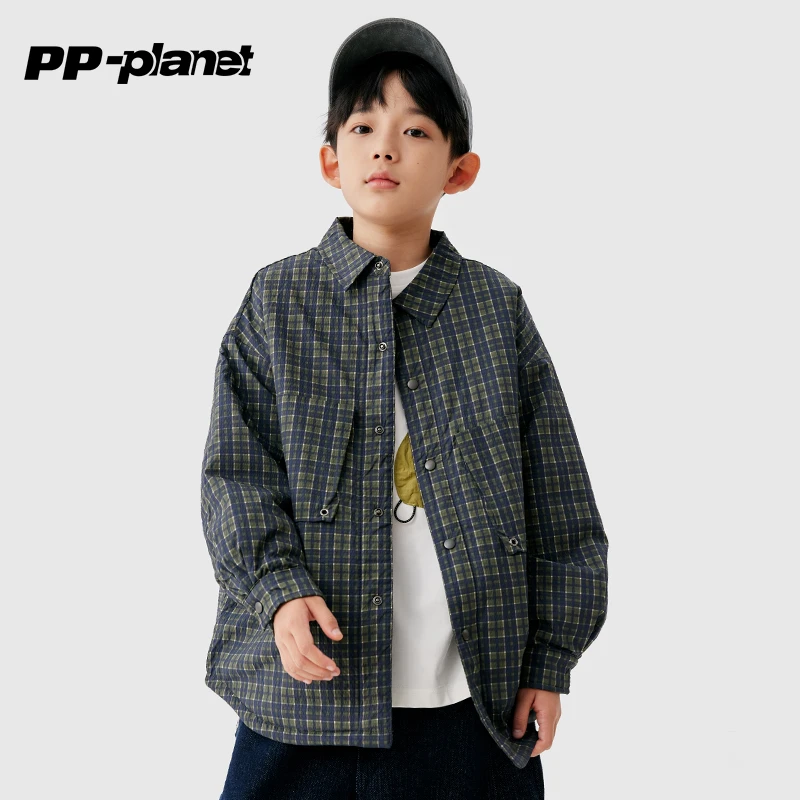 PP星球童装儿童棉衣初春男童工装风夹棉外套宽松衬衫领薄棉服