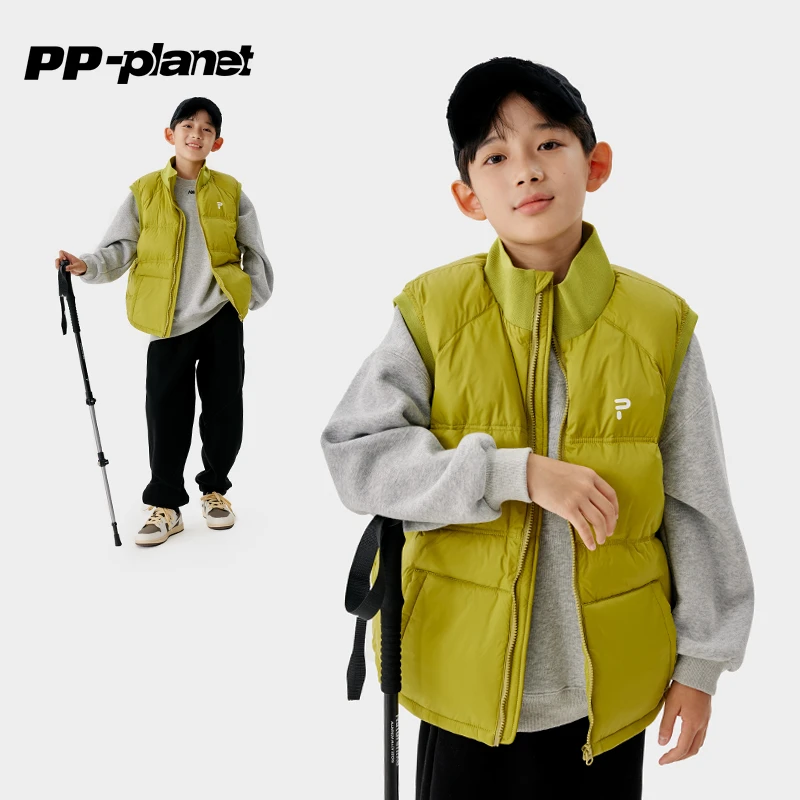 PP星球男童90白鸭绒保暖马甲冬季新款男孩中大童立领羽绒背心
