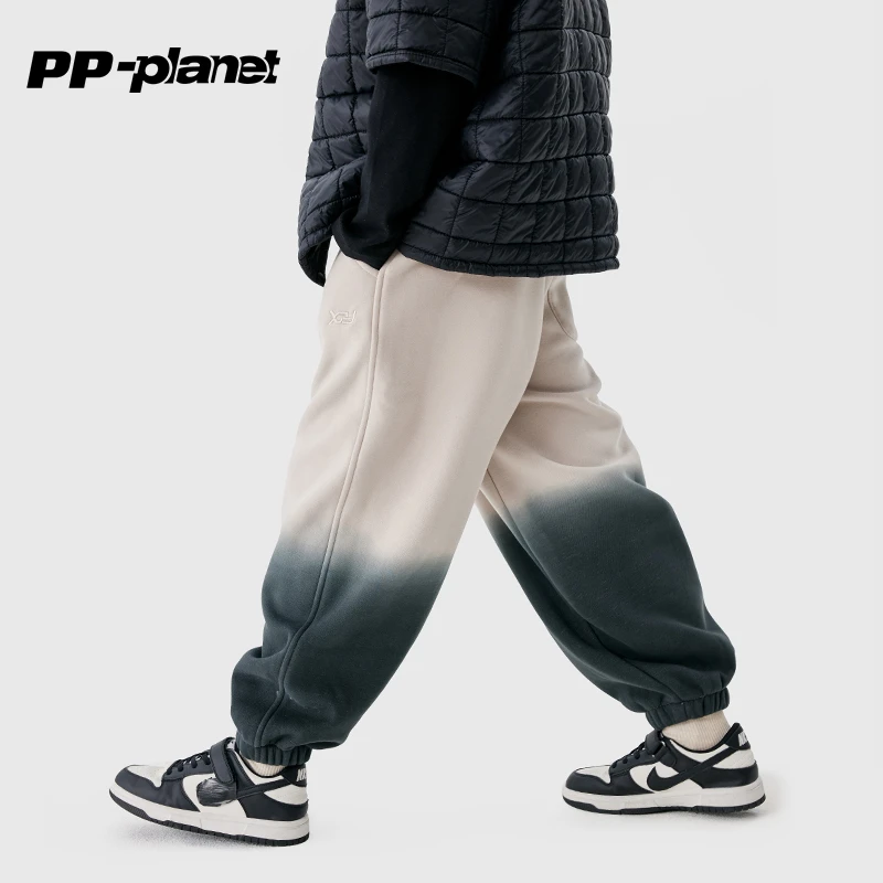 PP星球男童渐变撞色加绒卫裤冬款儿童裤子中大童百搭运动裤