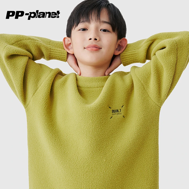PP星球儿童保暖针织毛衫秋冬中大童洋气男女百搭纯色洋气毛衣