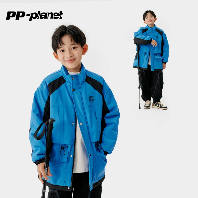PP星球男童冬款拼色保暖工装外套新款儿童棉服中大童宽松棉袄