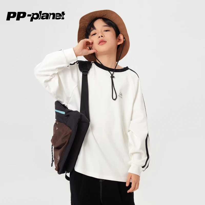 PP星球男童秋季新款卫衣T恤中大童百搭宽松织带上衣中大童休闲t