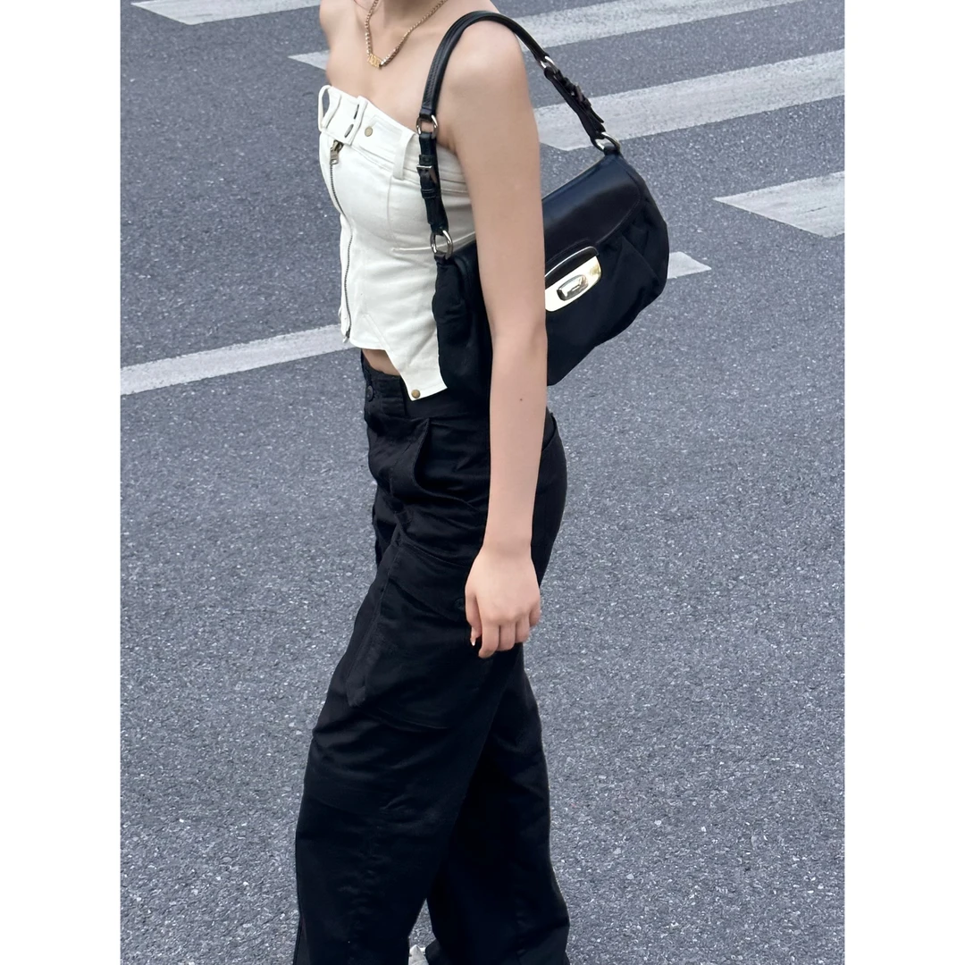 95新 Prada/普拉达 尼龙拼皮褶皱云朵单肩包