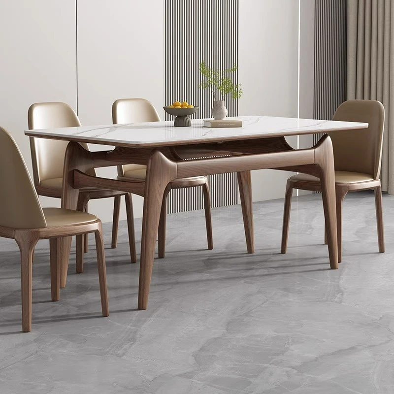 岩板餐桌椅组合家用高档小户型白蜡木方桌北欧岩板悬浮实木饭桌