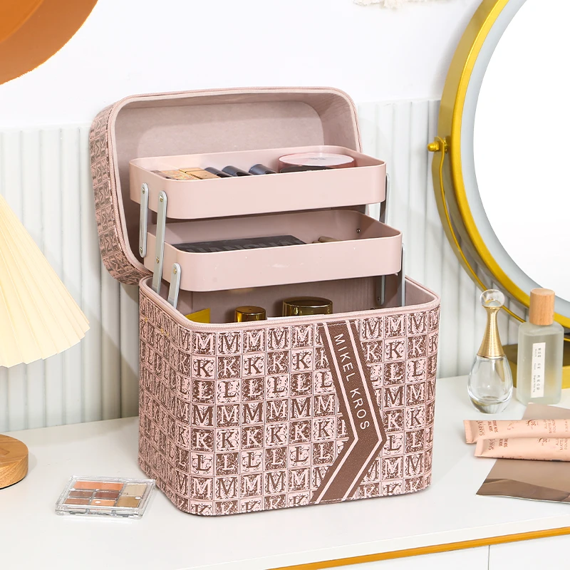 高档复古多功能化妆包手提大号双层便携韩版网红化妆品收纳盒立体